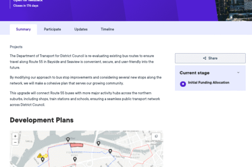 Overview of the Bayside and Seaview bus network planning project with route details.