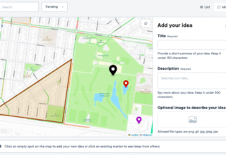 User interface displaying a map with an option to add ideas at Civio's platform.