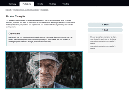 Overview of a community engagement project with a focus on gathering feedback and opinions.