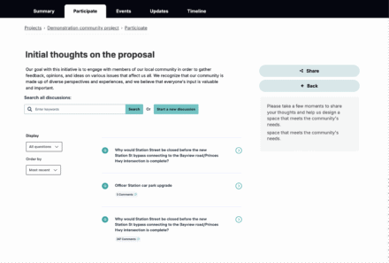 User interface of a discussion platform displaying various topics and comments.