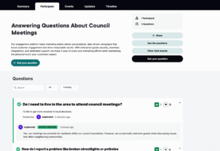User interface of a QA board for council meetings participation with questions and responses.