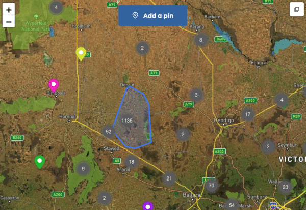 Map of Victoria, Australia showing various geographic markers and locations.