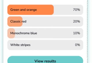 Survey results showing preferences for court colour combinations with percentages for each option.