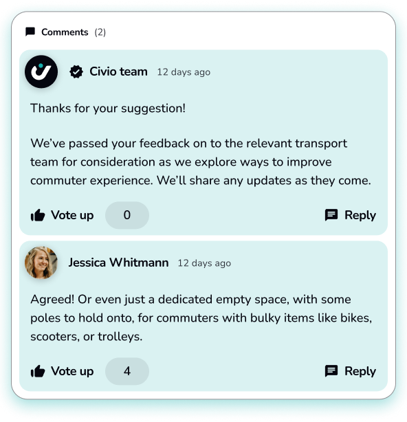 Screenshot of user comments section on the Civio platform showing feedback and suggestions.