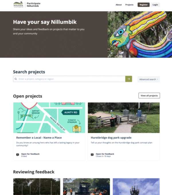 Screenshot of the Civio platform showing user interface elements and project listings.