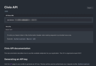 API documentation interface showing authorization and endpoints for Civio's API.