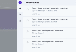 User interface displaying a list of notifications with timestamps and statuses.