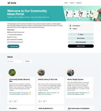 User interface of the Community Ideas Portal on Civio's website showing various project ideas.