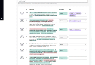 User interface of a survey quality-focused heuristic analyzer displaying submissions and questions.